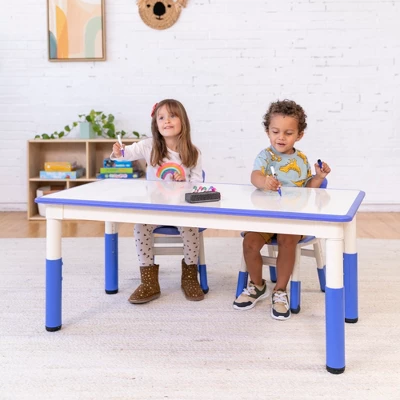 ECR4Kids Rectangle Dry-Erase Activity Table With 2 Adjustable Chairs, 3-Piece - Image 3