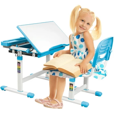 Mount-It! Kids Desk And Chair Set | Height Adjustable Ergonomic Children's School Workstation With Storage Drawer | Blue - Image 6
