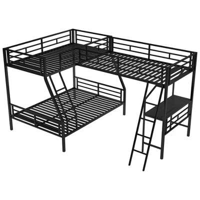 Twin Over Full Metal Bunk Bed With Twin Size Loft Bed And Desk, Black - ModernLuxe - Image 5