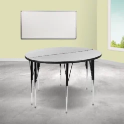Emma And Oliver 2 Piece 47.5" Circle Wave Collaborative Grey Adjustable Activity Table Set