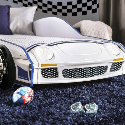 Twin Quessa Police Car Bed With Led Headlight Chair Black/White - HOMES: Inside + Out - Image 4
