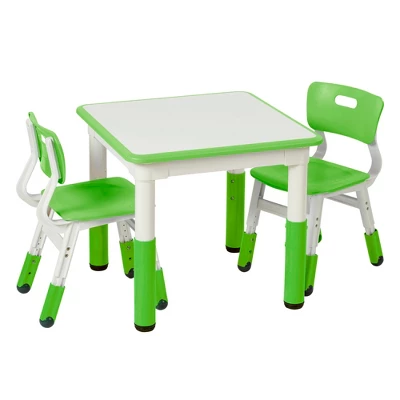 ECR4Kids Square Resin Dry-Erase Adjustable Activity Table With 2 Chairs (3-Piece Set) - Image 8