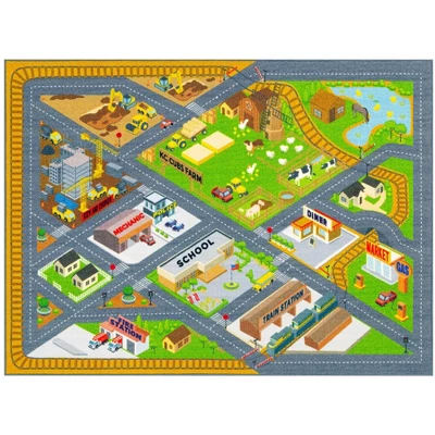 KC CUBS Boy & Girl Kids Country Farm Road W/ Construction Vehicle Car Traffic Educational Learning & Game Nursery Classroom Rug Carpet - Image 10