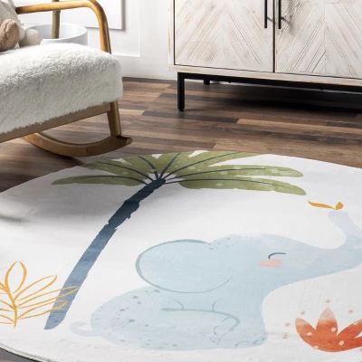 NuLOOM Elain Cheerful Elephant Machine Washable Kids Area Rug - Image 8