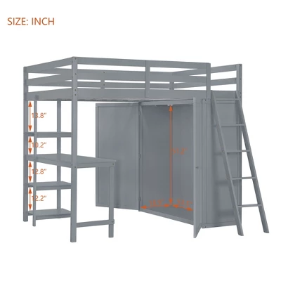 Full/ Twin Size Loft Bed With Wardrobe, Desk And Shelves-ModernLuxe - Image 3