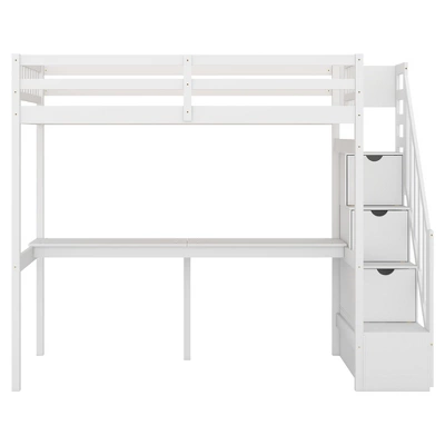 Twin Size Loft Bed With Storage Staircase And Built-in Desk-ModernLuxe - Image 3