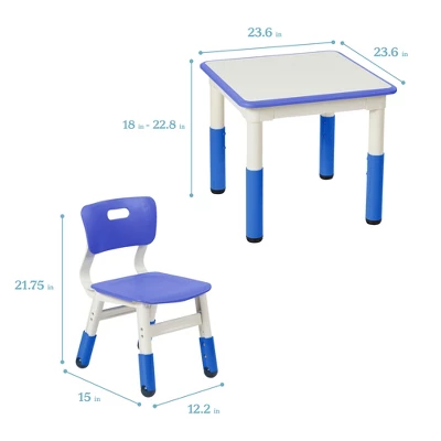 ECR4Kids Square Resin Dry-Erase Adjustable Activity Table With 2 Chairs (3-Piece Set)