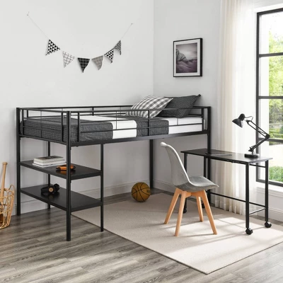 Twin Analise Metal Low Loft Bed With Desk And Storage Black - Saracina Home - Image 6