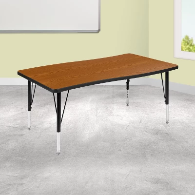 Flash Furniture 28"W X 47.5"L Rectangle Wave Flexible Collaborative Thermal Laminate Activity Table - Height Adjustable Short Legs