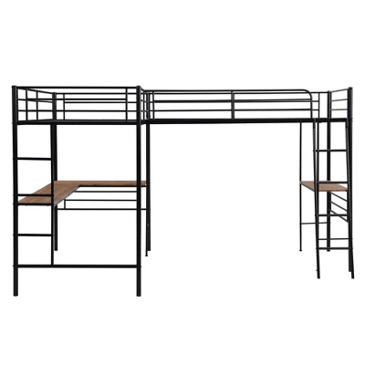 Metal Twin Size Loft Bed With Two Built-in Desks, Black - ModernLuxe - Image 8