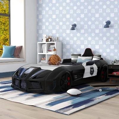 Twin Tarryton Police Cruiser Bed With Led Lights And Sound Black/White - MiBasics - Image 2