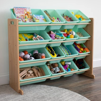 Toy Organizer With 16 Storage Bins Natural/Mint - Humble Crew - Image 4