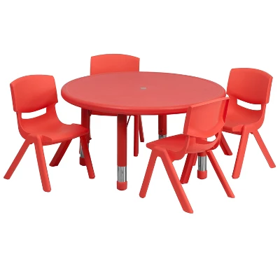 Flash Furniture 33" Round Plastic Height Adjustable Activity Table Set With 4 Chairs - Image 11