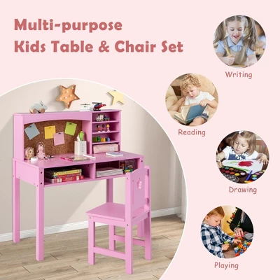 Costway Kids Desk And Chair Set Study Writing Workstation With Hutch & Bulletin Board - Image 7