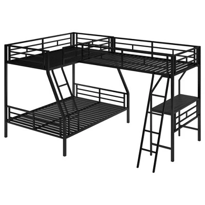 Twin Over Full Metal Bunk Bed With Twin Size Loft Bed And Desk, Black - ModernLuxe - Image 4