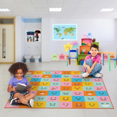 Deerlux 6 Ft. Social Distancing Colorful Kids Classroom Seating Area Rug, Emoji Mask Design - Image 7