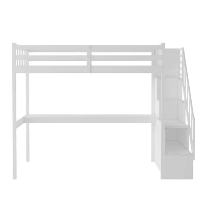 Twin Size Loft Bed With Staircase And Built-in Desk - ModernLuxe - Image 4