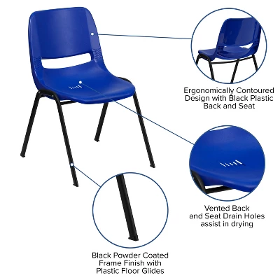 Flash Furniture HERCULES Series 440 Lb. Capacity Kid's Navy Ergonomic Shell Stack Chair With Black Frame And 14" Seat Height - Image 3