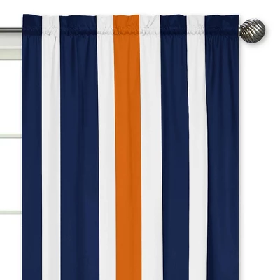 Navy & Orange Stripe Curtain Panels - Sweet Jojo Designs - Image 2