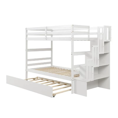 Twin Over Twin Bunk Bed With Trundle, Stairs And Storage Shelves-ModernLuxe - Image 8
