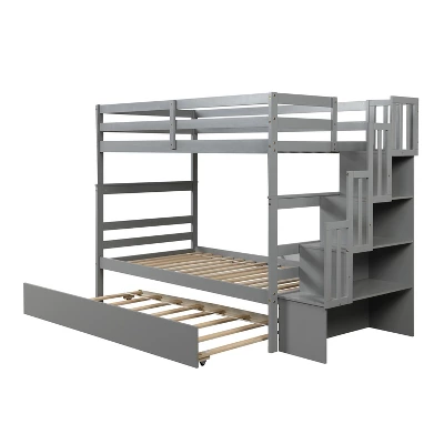 Twin Over Twin Bunk Bed With Trundle, Stairs And Storage Shelves-ModernLuxe - Image 9