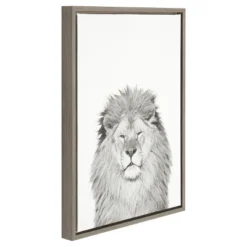 24" X 18" Lion Framed Canvas Art - Uniek