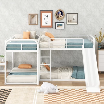 Full And Twin Size L-Shaped Metal Bunk Bed With Slide And Ladder-ModernLuxe - Image 2