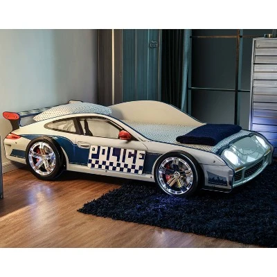 Twin Quessa Police Car Bed With Led Headlight Chair Black/White - HOMES: Inside + Out - Image 2
