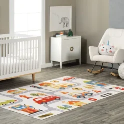 NuLOOM Carmina City Streets Machine Washable Kids Area Rug 3' X 5' In White Multi