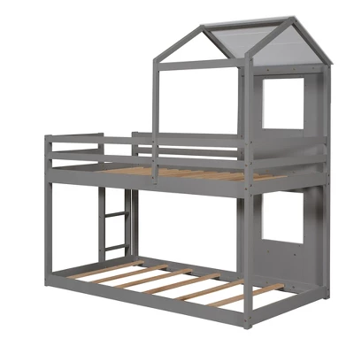 Twin Over Twin Wood Bunk Bed With Roof, Window, Guardrail, And Ladder-ModernLuxe - Image 5