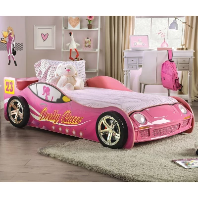 Twin Naglin Racing Car Bed With Led Headlight Pink - HOMES: Inside + Out