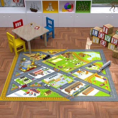 KC CUBS Boy & Girl Kids Country Farm Road W/ Construction Vehicle Car Traffic Educational Learning & Game Nursery Classroom Rug Carpet - Image 3