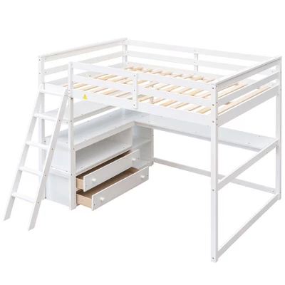 Full Size Loft Bed With Desk, Shelf And Two Built-in Drawers - ModernLuxe - Image 3