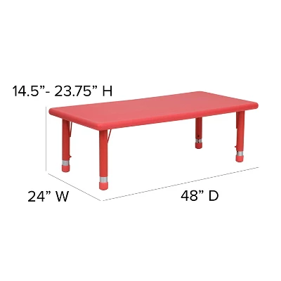 Flash Furniture 24"W X 48"L Rectangular Plastic Height Adjustable Activity Table Set With 4 Chairs - Image 4