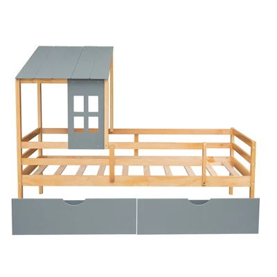 Twin Size House Low Loft Bed With Two Storage Drawers - ModernLuxe - Image 5