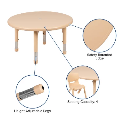Flash Furniture 33" Round Plastic Height Adjustable Activity Table Set With 4 Chairs - Image 5