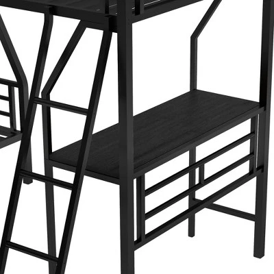 Twin Over Full Metal Bunk Bed With Twin Size Loft Bed And Desk, Black - ModernLuxe - Image 10