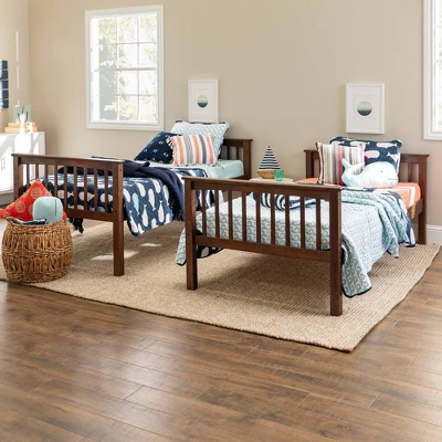 Twin Over Twin Transitional Cottage Solid Pine Bunk Bed Walnut - Saracina Home - Image 3