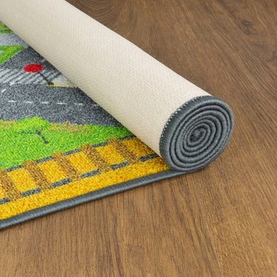 KC CUBS Boy & Girl Kids Country Farm Road W/ Construction Vehicle Car Traffic Educational Learning & Game Nursery Classroom Rug Carpet - Image 9