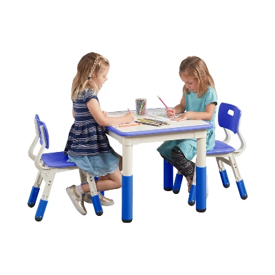 ECR4Kids Square Resin Dry-Erase Adjustable Activity Table With 2 Chairs (3-Piece Set) - Image 2