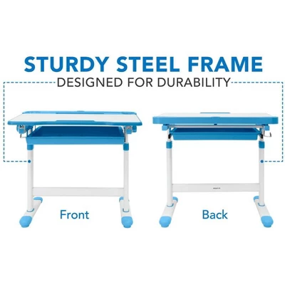 Mount-It! Kids Desk And Chair Set | Height Adjustable Ergonomic Children's School Workstation With Storage Drawer | Blue