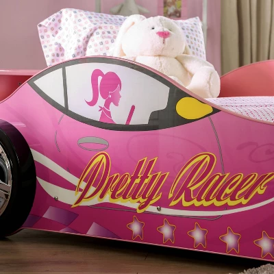 Twin Naglin Racing Car Bed With Led Headlight Pink - HOMES: Inside + Out - Image 3