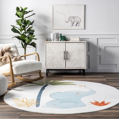 NuLOOM Elain Cheerful Elephant Machine Washable Kids Area Rug - Image 7