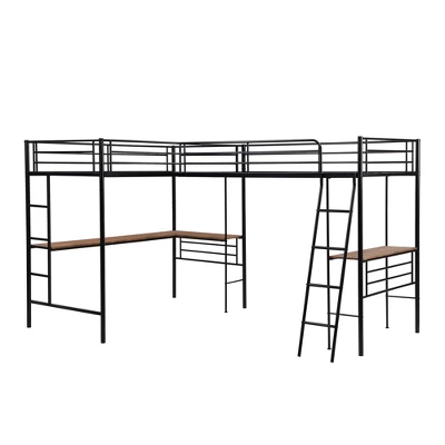 Metal Twin Size Loft Bed With Two Built-in Desks, Black - ModernLuxe - Image 6