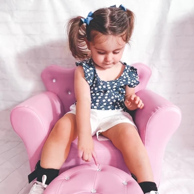 Qaba Kids Sofa Set, Children's Upholstered Sofa With Footstool, Princess Sofa With Diamond Decoration, Baby Sofa Chair For Toddlers, Girls, Pink - Image 5
