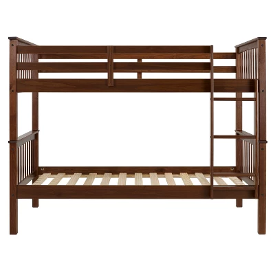 Twin Over Twin Transitional Cottage Solid Pine Bunk Bed Walnut - Saracina Home - Image 2