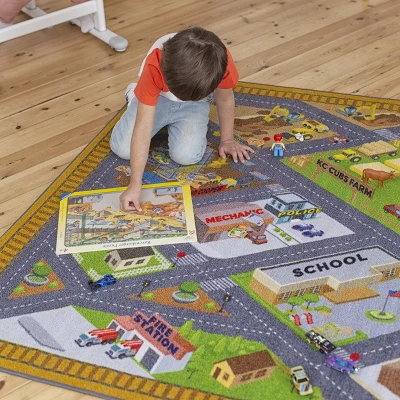 KC CUBS Boy & Girl Kids Country Farm Road W/ Construction Vehicle Car Traffic Educational Learning & Game Nursery Classroom Rug Carpet - Image 4