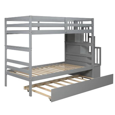 Twin Over Twin Bunk Bed With Trundle, Stairs And Storage Shelves-ModernLuxe - Image 5