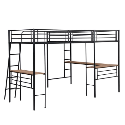 Metal Twin Size Loft Bed With Two Built-in Desks, Black - ModernLuxe - Image 5