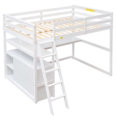 Full Size Loft Bed With Desk, Shelf And Two Built-in Drawers - ModernLuxe - Image 4